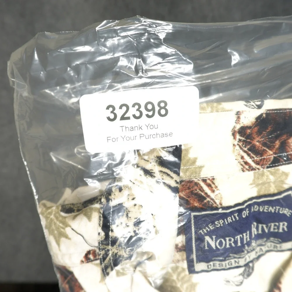 North River Shirt Mens XL Beige Nature Print Outdoors Wildlife Moose Deer Leaves